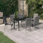 Set mobilier de grădină, 7 piese, gri și negru GartenMobel Dekor