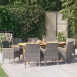 Set mobilier de grădină cu perne, 9 piese, gri GartenMobel Dekor