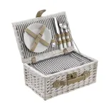 Coș de picnic alb pentru 2 persoane cu geantă frigorifică și set complet