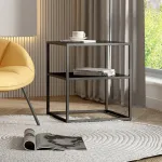 Masă laterală Raahe cu poliță, negru, din oțel, pentru living