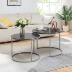 Set 2 măsuțe de cafea Skagen, aspect marmură neagră și argintiu