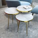 Satztisch Skibby im 3er Set Marmor, weiß / Gold [en.casa]