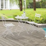 Set bistro pliabil Caprile, 3 piese, din oțel alb, pentru balcon și terasă