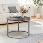 Masă de cafea Aulum 70 cm, aspect marmură neagră și cadru argintiu