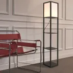 Lampadar cu raft Stapleford, 3 polițe, 160 cm, negru/alb