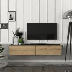Comodă TV suspendată Toivakka 135x31x25 cm negru și stejar