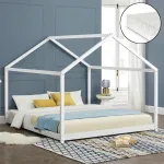Pat copii tip căsuță Cerro 180x200 cm cu saltea, alb