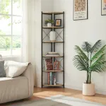 Raft de colț Ulfborg cu 6 polițe, 160x30x30 cm, negru și stejar