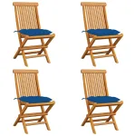 Scaune de grădină cu perne albastre, 4 buc., lemn masiv de tec GartenMobel Dekor