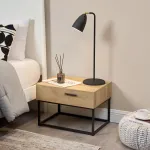 Noptieră Lavangen cu 1 sertar, aspect stejar și cadru metalic