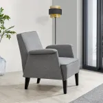 Fotoliu tapițat gri cu cotiere Diespeck, elegant, pentru living