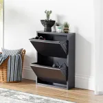 Pantofar metalic gri Sokndal cu 2 clape pentru 4 perechi [en.casa]