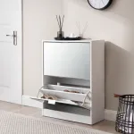 Pantofar alb cu oglindă Kragerø, 2 uși, 80x60x24 cm, [en.casa]