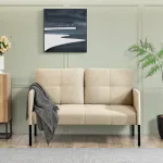 Canapea 2 locuri bej Reichling cu perne și picioare metalice