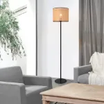 Lampadar Helens cu abajur decorativ tip ratan, negru/bej