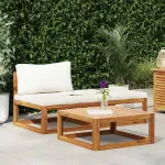 Set mobilier de grădină, 3 piese, perne crem, lemn masiv acacia GartenMobel Dekor