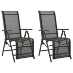Scaune de grădină rabatabile, 2 buc., negru, aluminiu&textilenă GartenMobel Dekor
