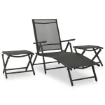 Set mobilier de grădină, 3 piese, negru, textilenă și aluminiu GartenMobel Dekor