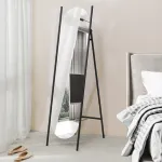 Oglindă de podea Fardella cu suport reglabil, neagră, 150 cm