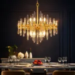 Candelabru din cristal auriu CC850/480GD, 6xE14, 48x45 cm, înălțime reglabilă
