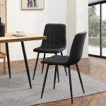 Set 2 scaune dining Elsern negre tapițate cu picioare din oțel