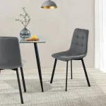 Set 2 scaune dining Lexnitz din catifea gri închis, picioare metalice