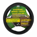 Husă pentru volan din piele naturală 38 cm, neagră, Ro Group