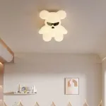 Lustră LED ursuleț pentru camera copiilor, 95W, 3 culori lumină, alb