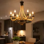 Lustră suspendată vintage LV581/6BK, 6xE27, maro, metal și sfoară