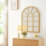 Oglindă de perete Villalago aurie, design arcadă, 80 x 60 cm