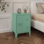 Noptieră metalică Inari verde pastel, cu ușă și raft interior