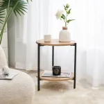 Masă laterală Kuopio 50xØ40 cm, negru cu aspect lemn, [en.casa]