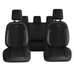 Set huse scaune auto Panda Belek, negre cu insertii rosii, 11 piese