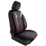 Set huse scaune auto Panda Paris, negru cu cusatura rosie, 11 piese