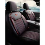 Set huse scaune auto Panda Praga, bancheta rabatabila, negru rosu, 11 piese