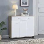 Comodă tip sideboard Bobeck cu 3 uși și sertar, stejar și alb, 80 cm