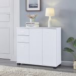 Comodă sideboard albă Crimla cu 3 uși și 2 sertare, 80 cm