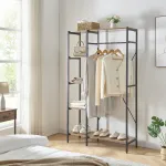 Cuier cu raft Hvidovre, bară haine și polite, negru/lemn, 170x100x35 cm