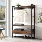 Garderobă cu suport pentru haine Isen, 180x120x40 cm, nucă/negru