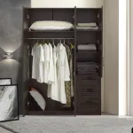 Dulap de haine Finning cu 3 uși și 3 sertare, nuc închis, 176x120x52 cm