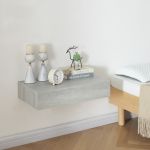 Raft de perete cu sertar aspect beton 60 cm pentru dormitor