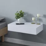 Raft suspendat de perete cu sertar alb 60 cm pentru dormitor și living