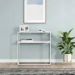 Consolă pentru hol Kuhmo albă cu blat din sticlă securizată