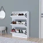 Pantofar alb Aurskog cu 3 uși rabatabile, 110x73,5x24 cm