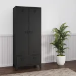 Dulap pentru haine metalic negru cu 2 sertare, 180x90x40 cm