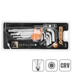 Set chei hexagonale L cu bila din otel CRV, 9 piese, 1.5-10 mm