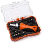 Set surubelnite cu clichet si biti 27 piese Kendo, in cutie