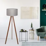 Lampadar Newport gri cu trepied din lemn pentru living, 140 cm