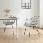 Set 2 scaune dining Kangasniemi gri deschis cu cotiere [en.casa]