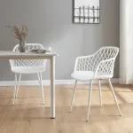 Set 2 scaune dining Kangasniemi albe cu cotiere, stil modern